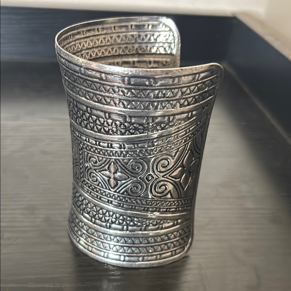 Intricate Silver-Tone Open Cuff Bracelet - Women's Fashion Bracelet